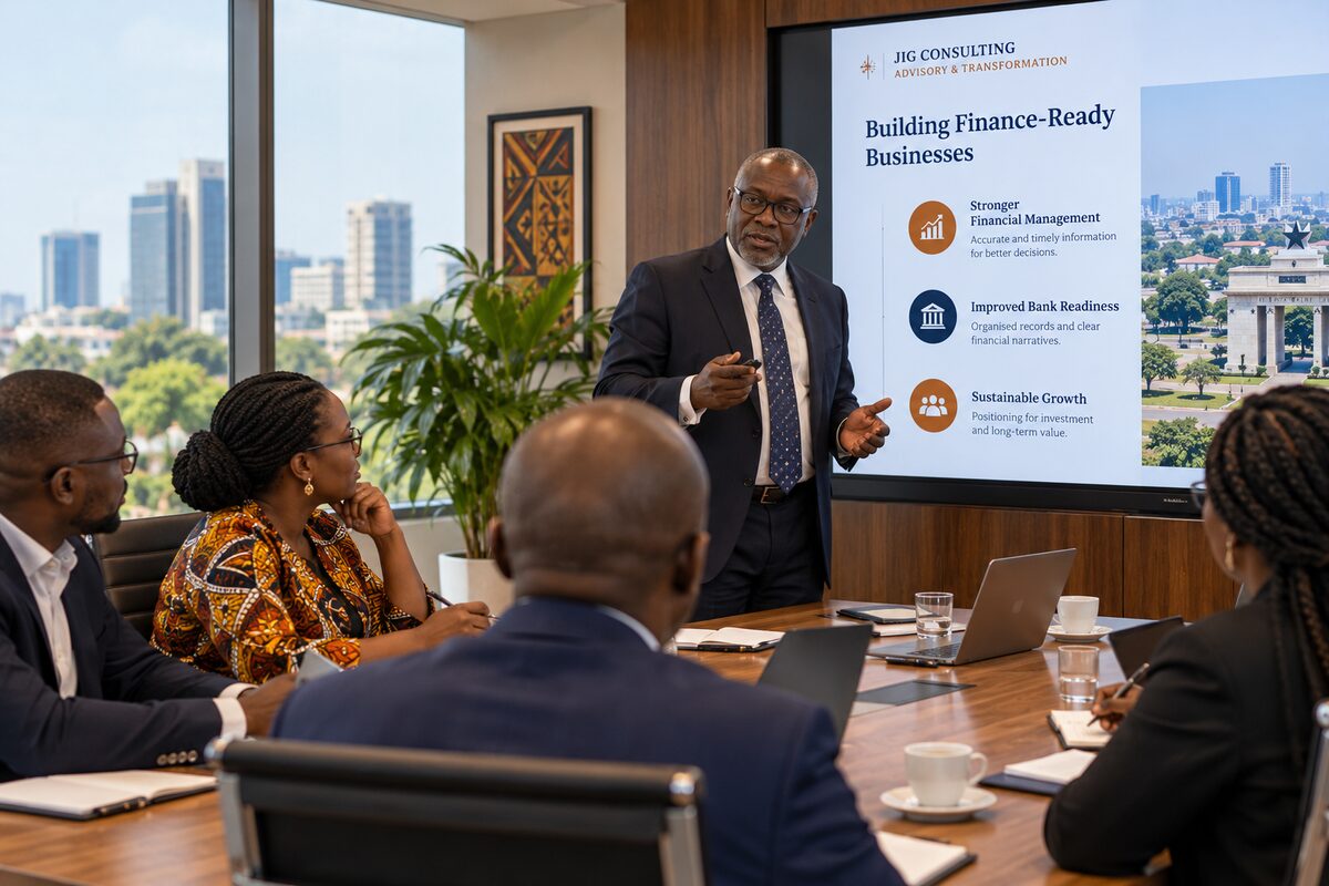 Multi-generational family business partners meeting in Accra